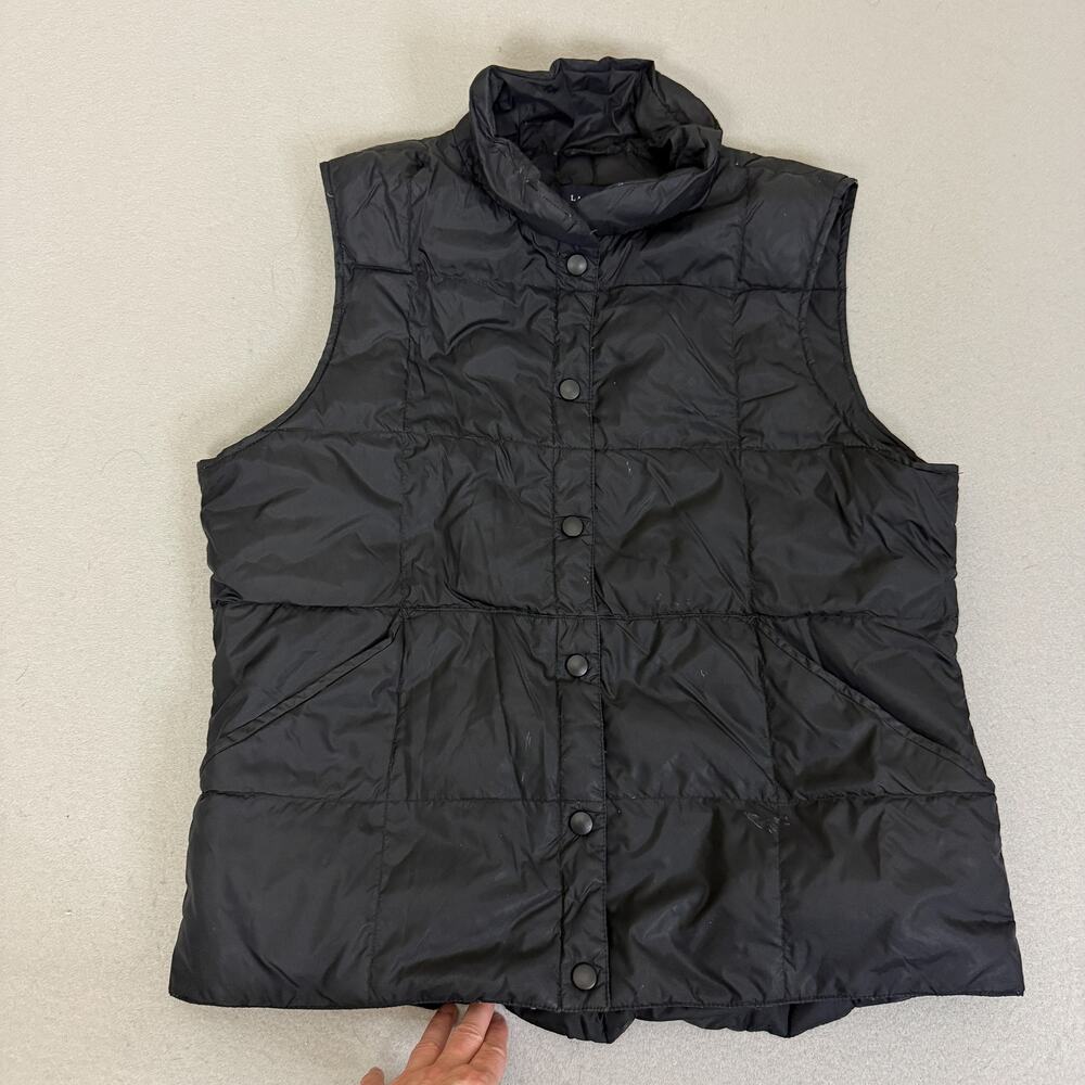 Lands’ End Black Down Puffer Vest Women’s M 10-12 Snap Front Nylon